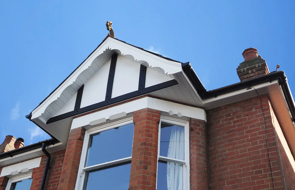 New roofline and guttering fitted to a UK bay-fronted house