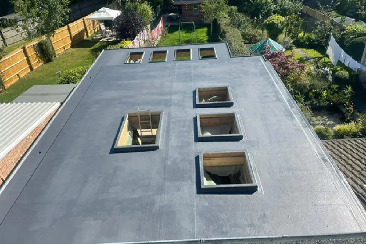 Flat roof with rooflights on a British home extension