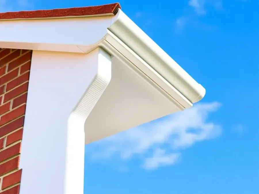 Freshly cleaned white UPVC guttering on a British home